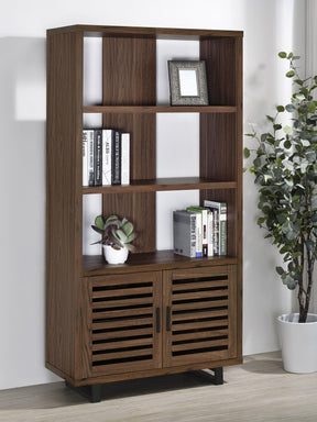 Maddox Walnut 71-inch 3-shelf Cabinet Bookcase by Coaster at Eve Furniture