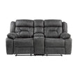 Madrona Hill Gray Double Reclining Loveseat with Center Console by Homelegance at Eve Furniture