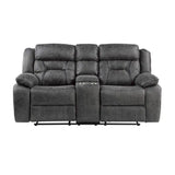Madrona Hill Gray Double Reclining Loveseat with Center Console by Homelegance at Eve Furniture