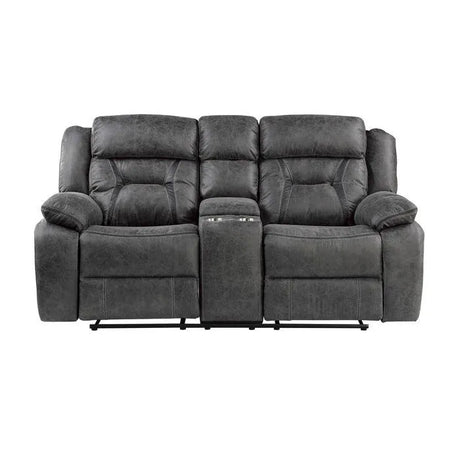 Madrona Hill Gray Double Reclining Loveseat with Center Console by Homelegance at Eve Furniture