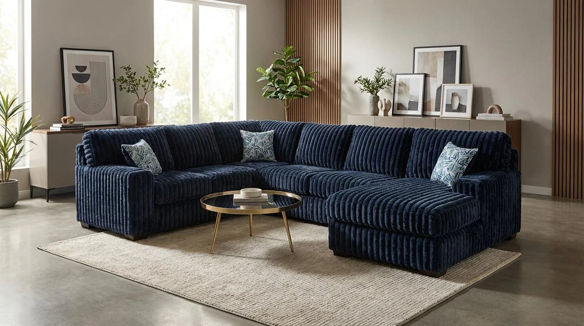 Austin Blue 3-Piece Right Arm Facing (RAF) Sectional by New Era Innovations at Eve Furniture