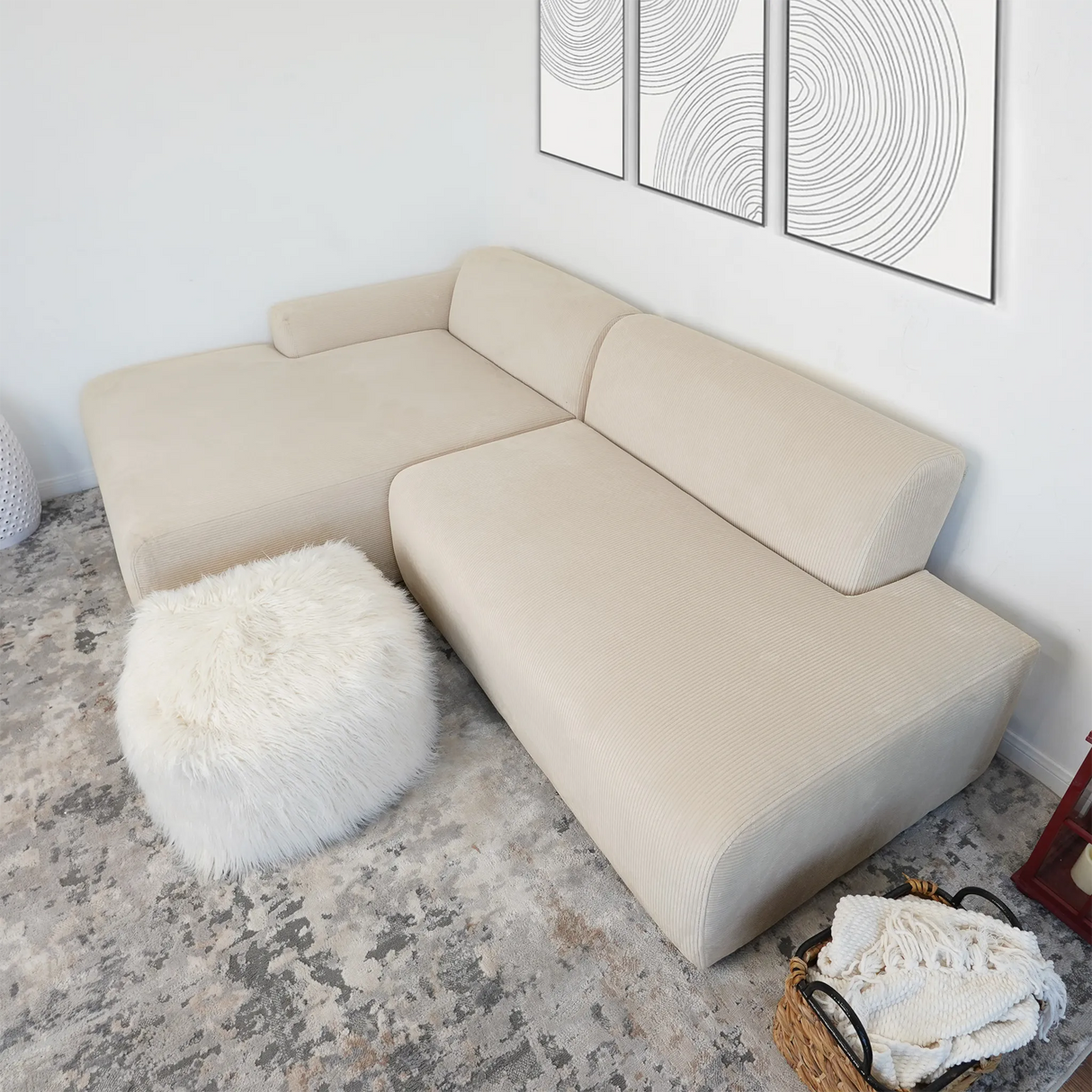 Mar Sectional Cream Corduroy Sofa(Left Facing) by Ashcroft Furniture at Eve Furniture