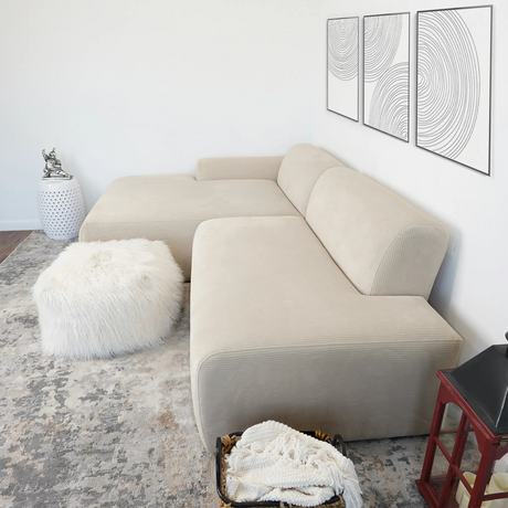Mar Sectional Cream Corduroy Sofa(Left Facing) by Ashcroft Furniture at Eve Furniture