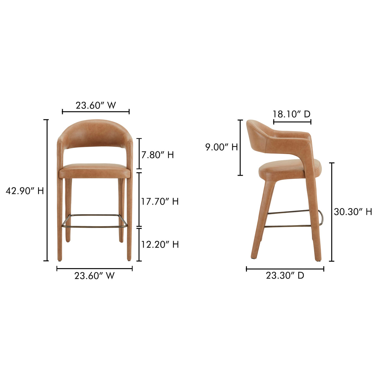 Martens Brown Leather Bar Stool by Moe's Home at Eve Furniture