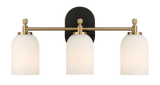 Meadows Three Lights Vanity Brushed Gold Bathroom Wall Light for Bathroom Over Mirror 20.5"W × 10.125"H × 5.5"E with White Frosted Glass by Ashcroft Imports at Eve Furniture