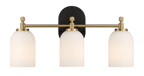 Meadows Three Lights Vanity Brushed Gold Bathroom Wall Light for Bathroom Over Mirror 20.5"W × 10.125"H × 5.5"E with White Frosted Glass by Ashcroft Imports at Eve Furniture