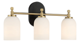 Meadows Three Lights Vanity Brushed Gold Bathroom Wall Light for Bathroom Over Mirror 20.5"W × 10.125"H × 5.5"E with White Frosted Glass by Ashcroft Imports at Eve Furniture
