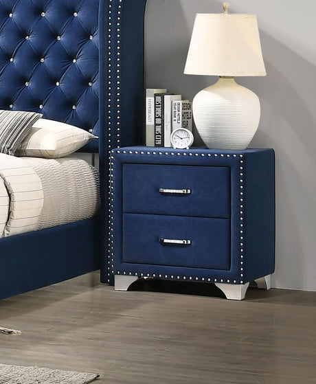 Melody Pacific Blue Upholstered 2-Drawer Nightstand by Coaster at Eve Furniture