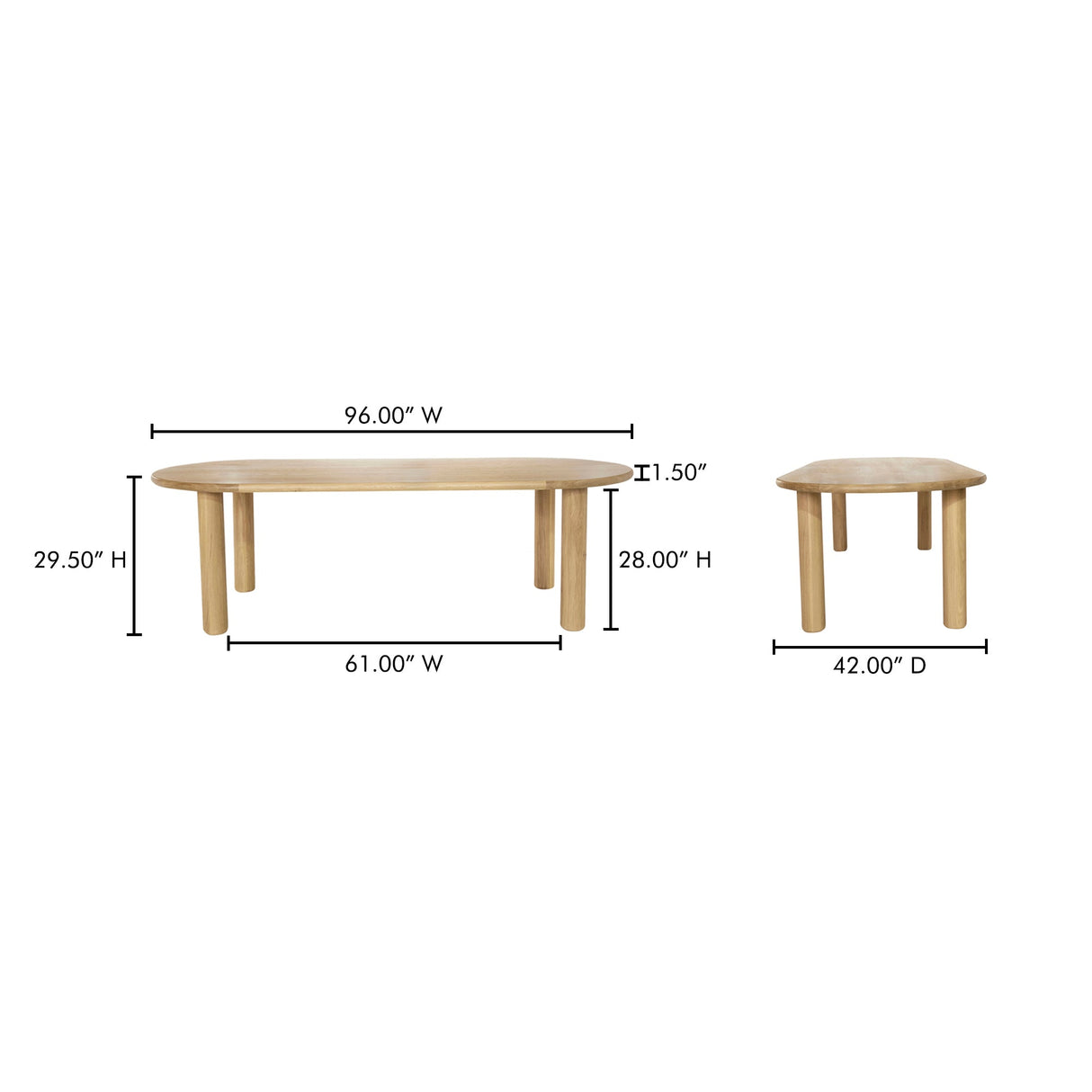 Milo Oak Large Dining Table by Moe's Home at Eve Furniture