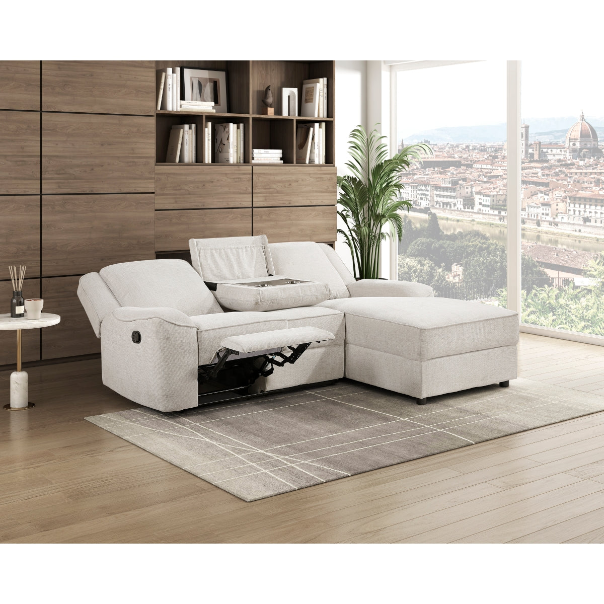 Monterey Beige Chenille Reclining Sectional with Right Chaise by Homelegance at Eve Furniture