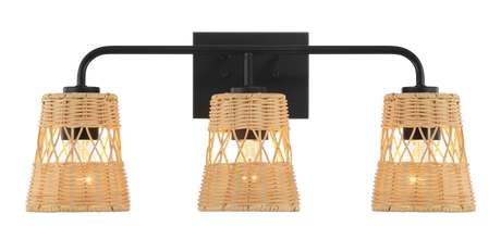 Moonlit Three Lights Wall Sconce With Rattan Shade, Bathroom Lighting Fixtures Over Mirror by Ashcroft Imports at Eve Furniture