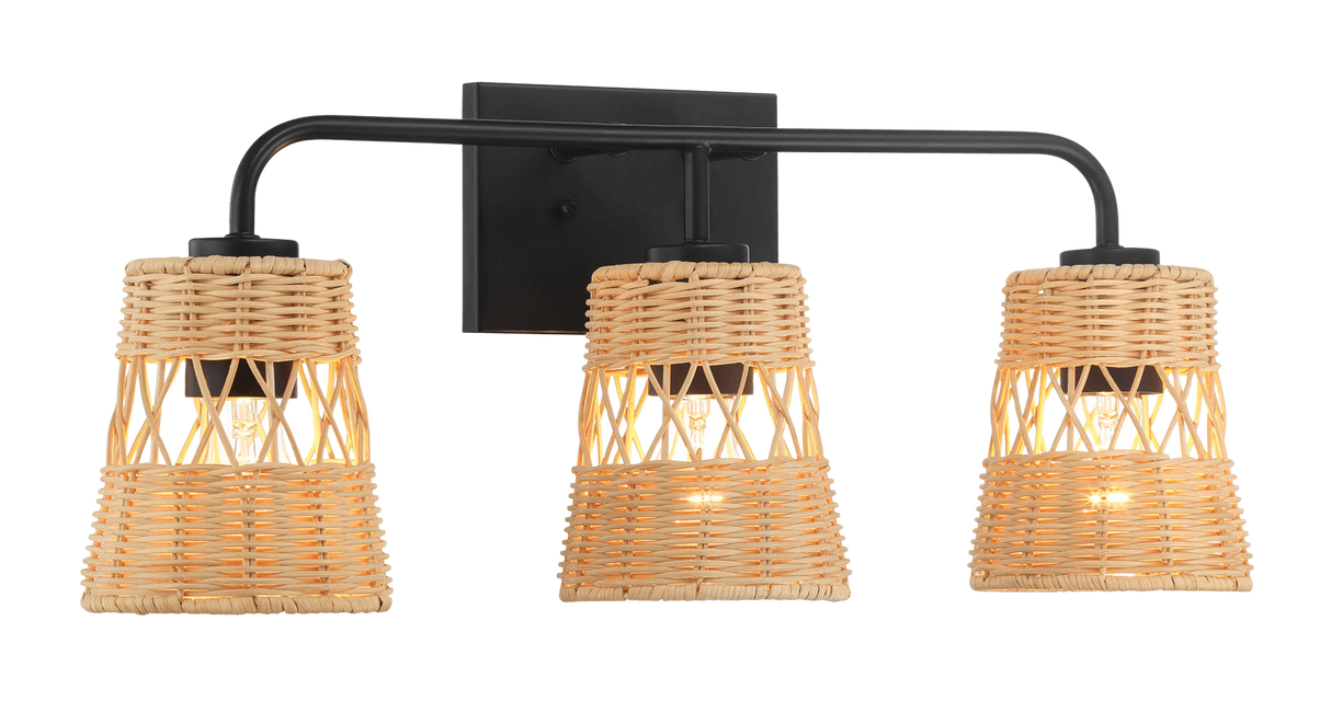 Moonlit Three Lights Wall Sconce With Rattan Shade, Bathroom Lighting Fixtures Over Mirror by Ashcroft Imports at Eve Furniture