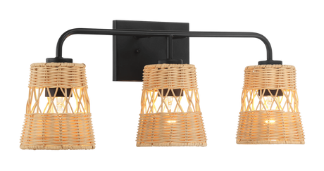Moonlit Three Lights Wall Sconce With Rattan Shade, Bathroom Lighting Fixtures Over Mirror by Ashcroft Imports at Eve Furniture