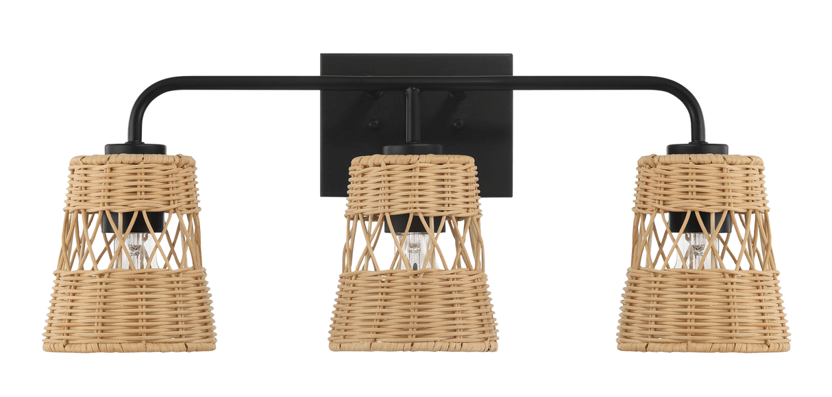 Moonlit Three Lights Wall Sconce With Rattan Shade, Bathroom Lighting Fixtures Over Mirror by Ashcroft Imports at Eve Furniture
