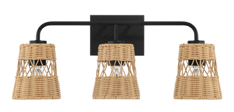 Moonlit Three Lights Wall Sconce With Rattan Shade, Bathroom Lighting Fixtures Over Mirror by Ashcroft Imports at Eve Furniture