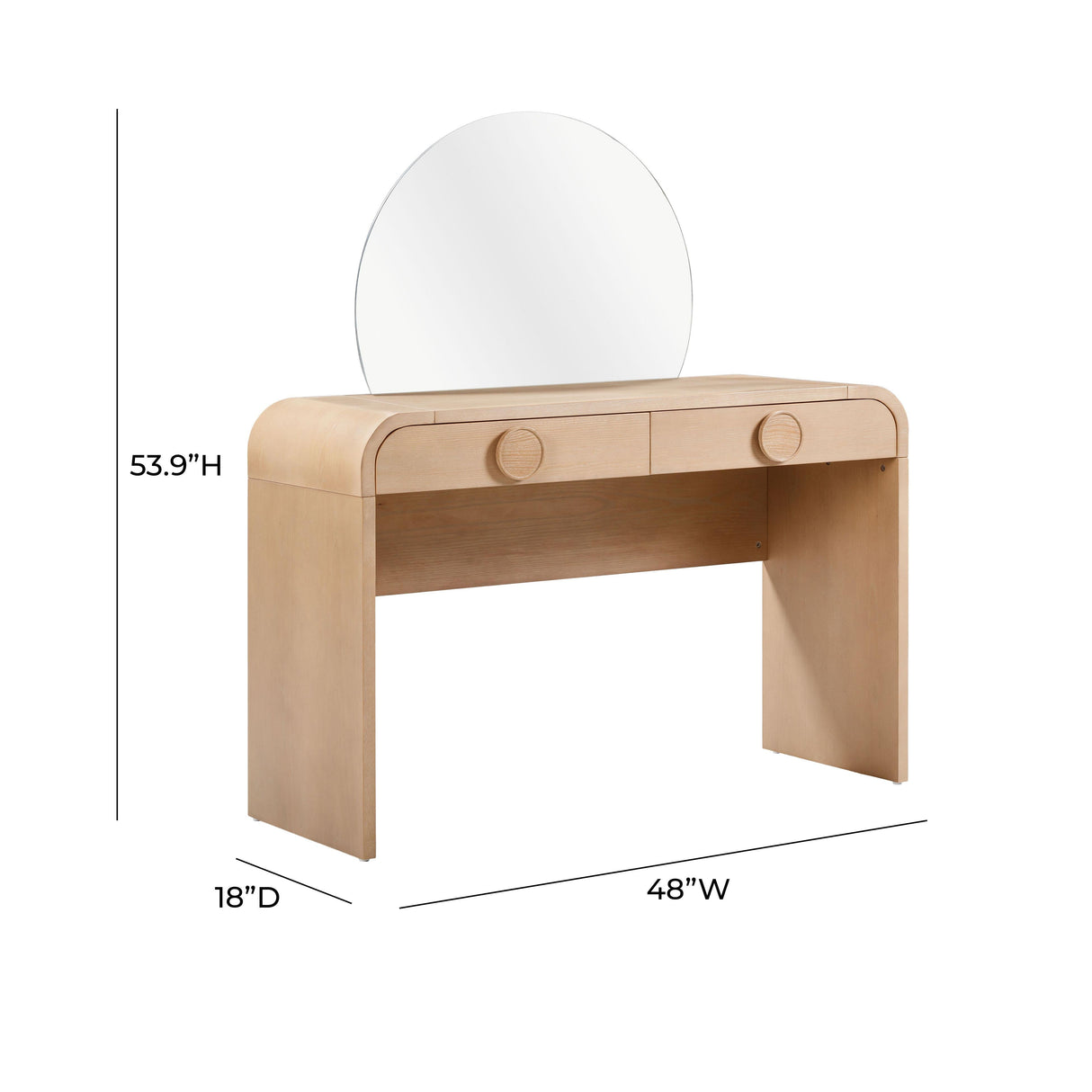 Moonrise Natural Ash 2-Drawer Vanity Desk with Mirror by TOV Furniture at Eve Furniture