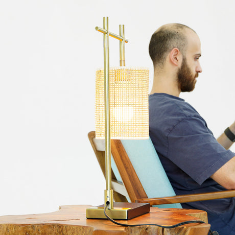 Moonstone Bamboo Lampshade Table Lamp - Dark Brown - Bronze by Ashcroft Imports at Eve Furniture