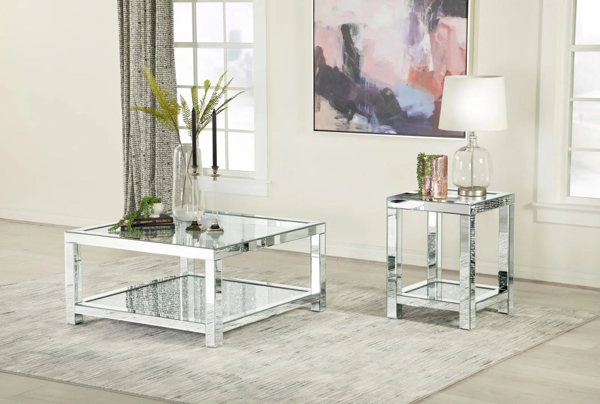 Mozzi Brushed Bronze Square End Table with Glass Top Mirror by Coaster at Eve Furniture