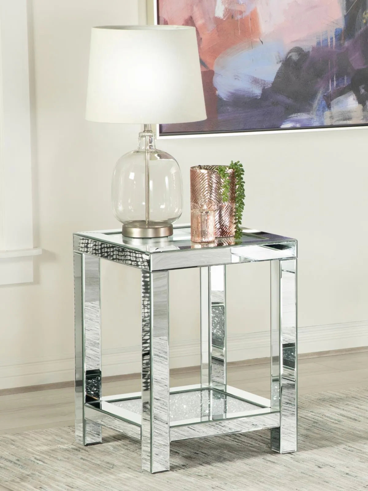 Mozzi Brushed Bronze Square End Table with Glass Top Mirror by Coaster at Eve Furniture
