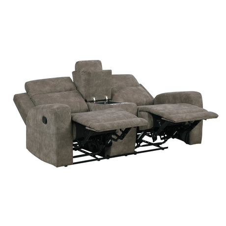 Muncie Brown Double Reclining Loveseat with Center Console by Homelegance at Eve Furniture