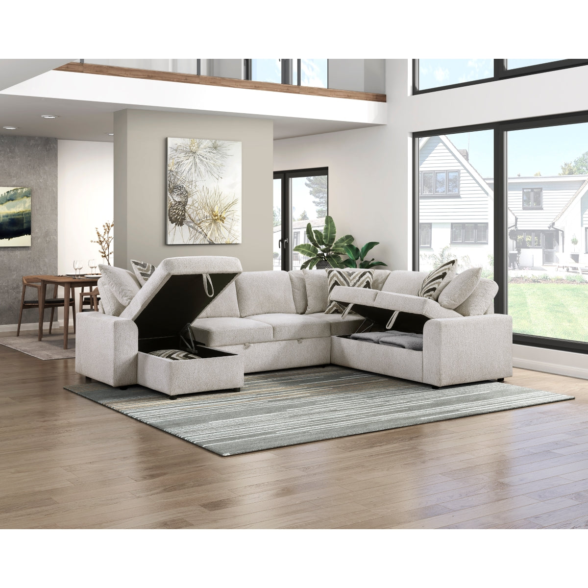 Myrtle Beige 3-Piece Sectional with Pull-out Bed by Homelegance at Eve Furniture