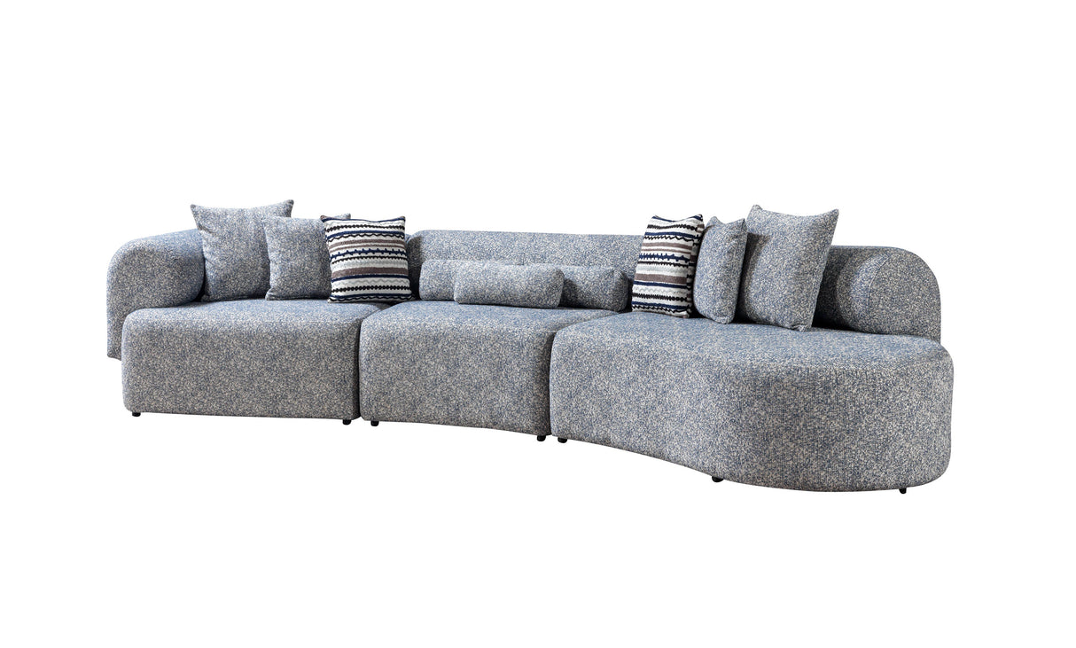 Lena Blue Boucle 3-Piece Curved Sectional