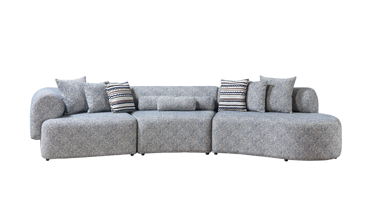 Lena Blue Boucle 3-Piece Curved Sectional