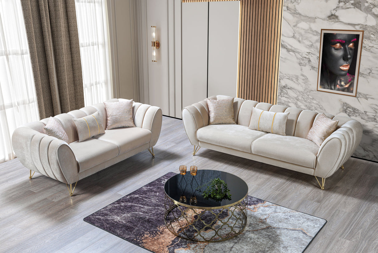 Merida Ivory Velvet Sofa & Loveseat - Eve Furniture
