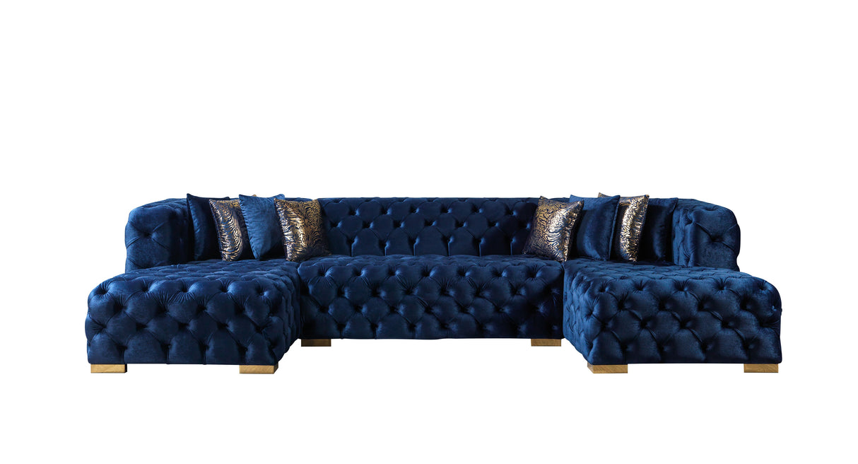 Neva Blue Velvet Double Chaise Sectional