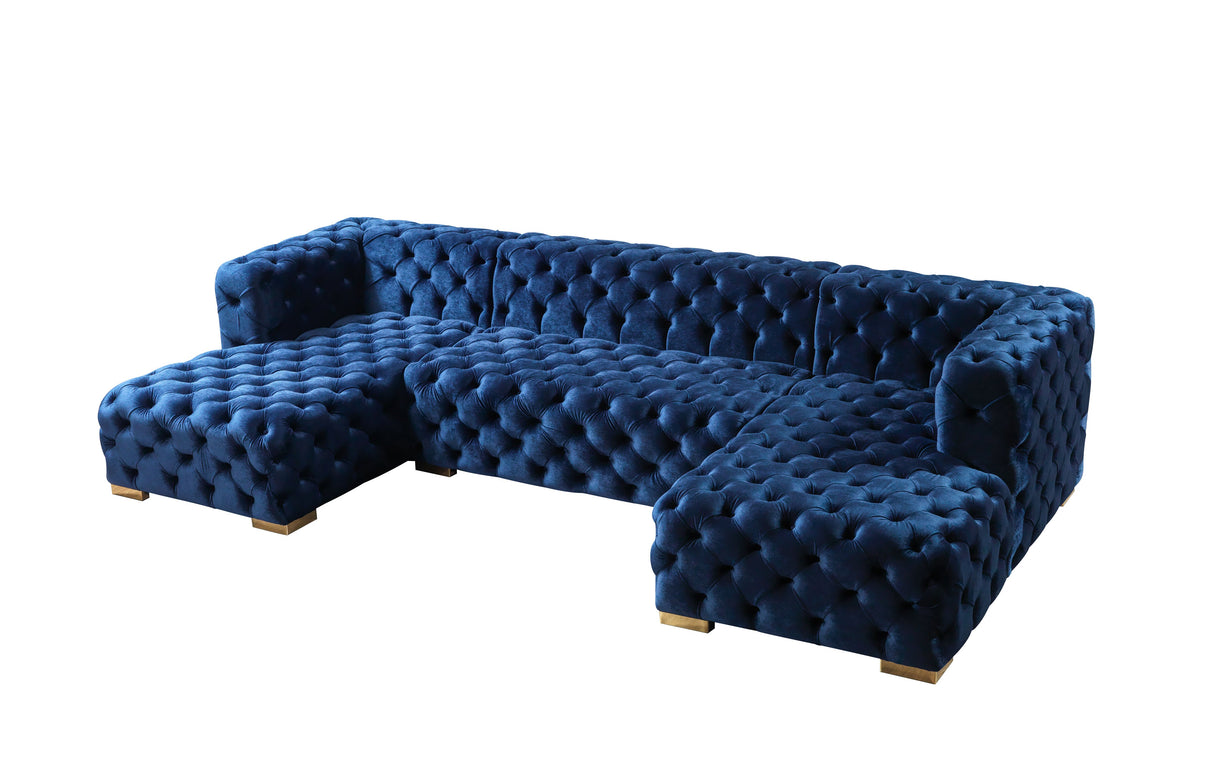 Neva Blue Velvet Double Chaise Sectional