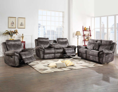 Nashville Grey Reclining Sofa w/Drop-Down Console by Steve Silver at Eve Furniture