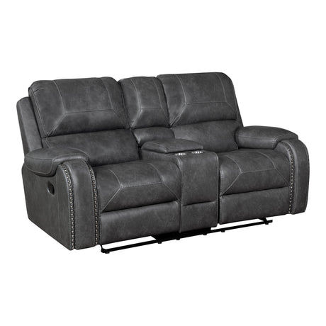 Newnan Gray Double Glider Reclining Loveseat with Center Console by Homelegance at Eve Furniture