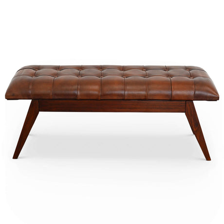Maja Mid Century Modern Tan Leather Bench by Ashcroft Imports at Eve Furniture