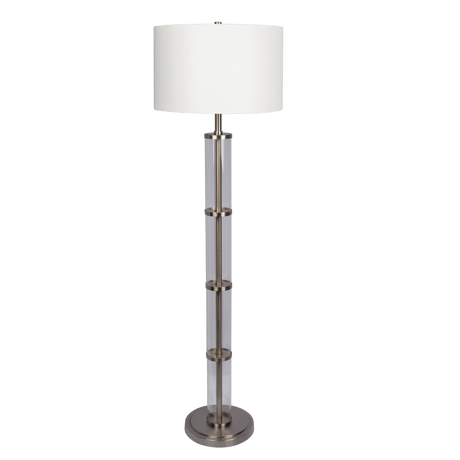 Nimbus Brushed Nickel Floor Lamp with 3-Way Rotary Switch Clear Glass Body Metal Base by Ashcroft Imports at Eve Furniture