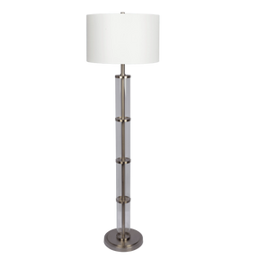 Nimbus Brushed Nickel Floor Lamp with 3-Way Rotary Switch Clear Glass Body Metal Base by Ashcroft Furniture at Eve Furniture