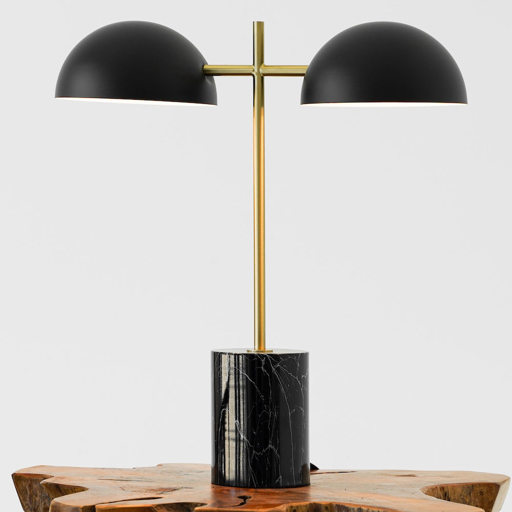 Nova Hydro Black Table Lamp with On/Off Switch Double Lamp with Faux Marble Base by Ashcroft Imports at Eve Furniture