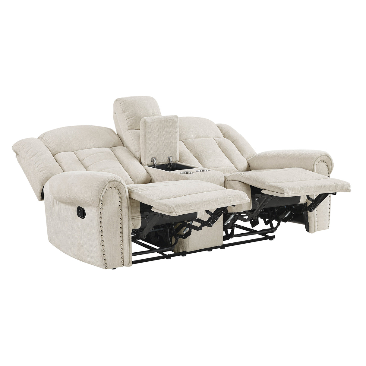 Nutmeg Beige Double Reclining Loveseat with Center Console by Homelegance at Eve Furniture