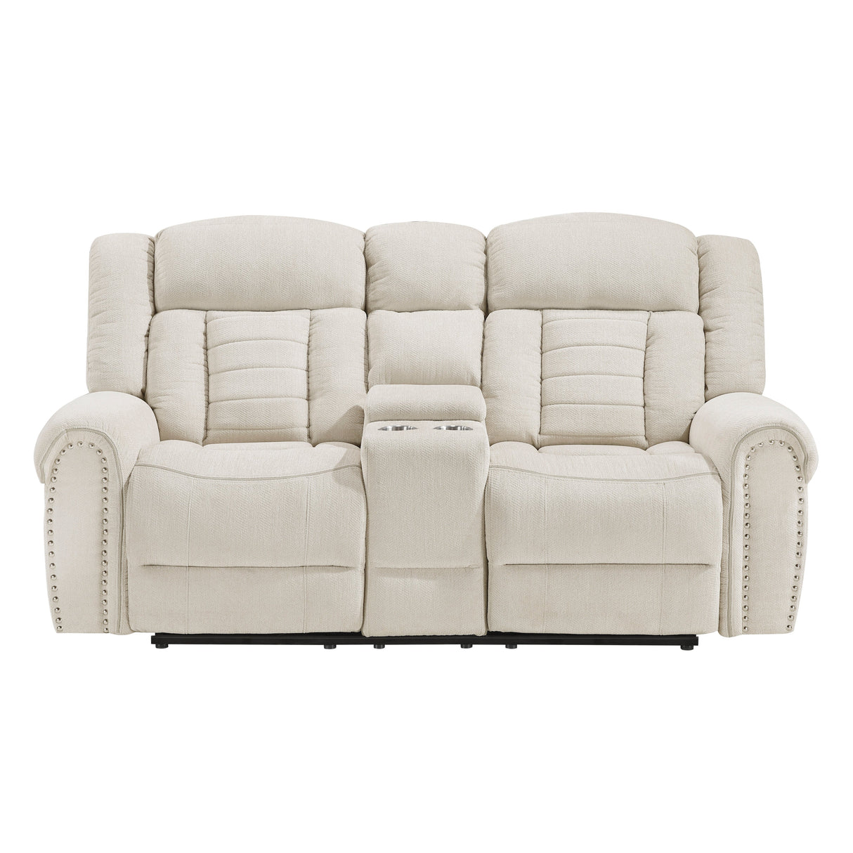 Nutmeg Beige Double Reclining Loveseat with Center Console by Homelegance at Eve Furniture