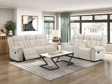 Nutmeg Beige Double Reclining Sofa by Homelegance at Eve Furniture