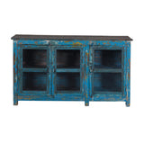 Blue Teak Sideboard With 3 Glass Doors