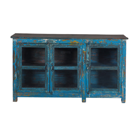 Blue Teak Sideboard With 3 Glass Doors by Home Trends & Design at Eve Furniture