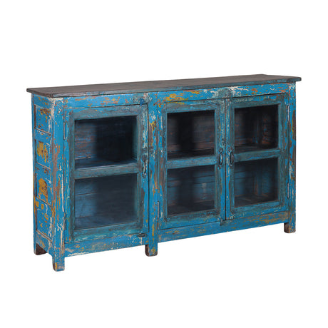 Blue Teak Sideboard With 3 Glass Doors by Home Trends & Design at Eve Furniture