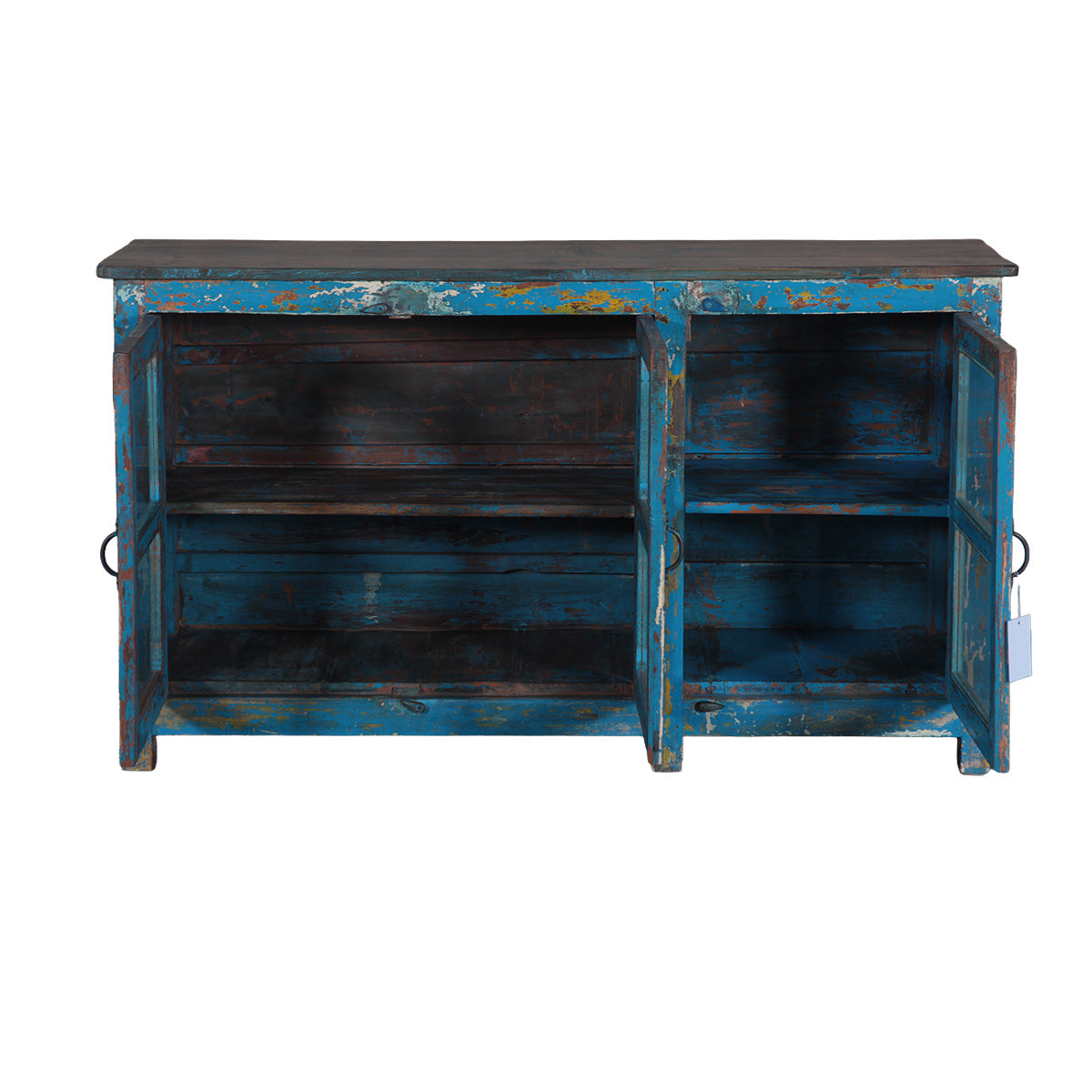Blue Teak Sideboard With 3 Glass Doors