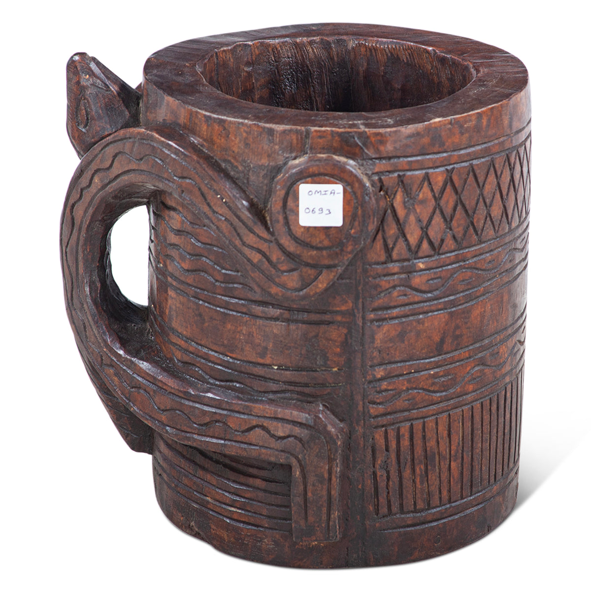 Carved Wooden Tibbati Pot with Handle