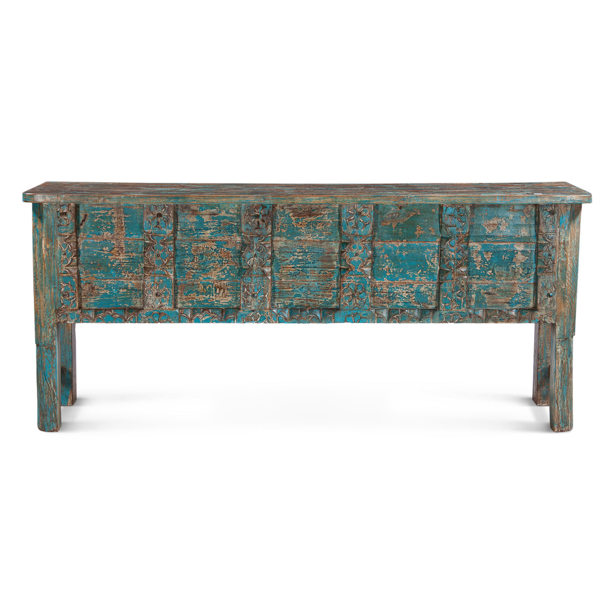 Hand Carved Reclaimed Door Console Table