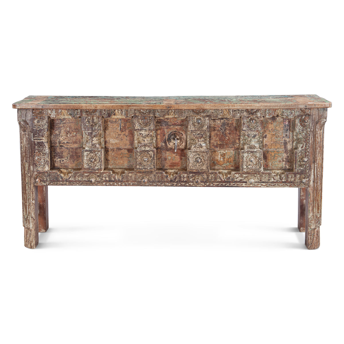 Finely Carved Reclaimed Door Console Table