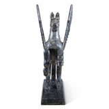 Hand Carved Wood Flying Horse Sculpture on Stand