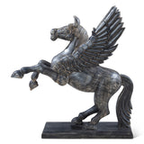 Hand Carved Wood Flying Horse Sculpture on Stand