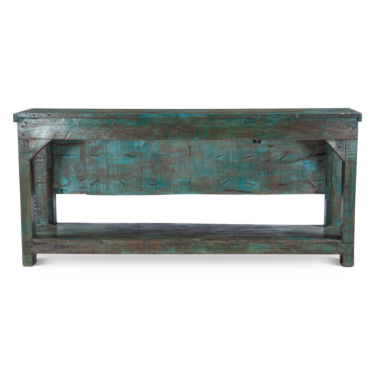 Finely Carved Wood Door Console Table with Bottom Shelf