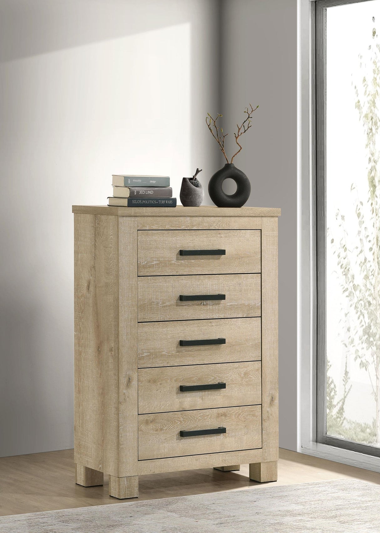 Oakglen Weathered Oak 5-drawer Chest by Coaster at Eve Furniture
